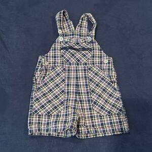 McKids vintage 12m plaid short overalls